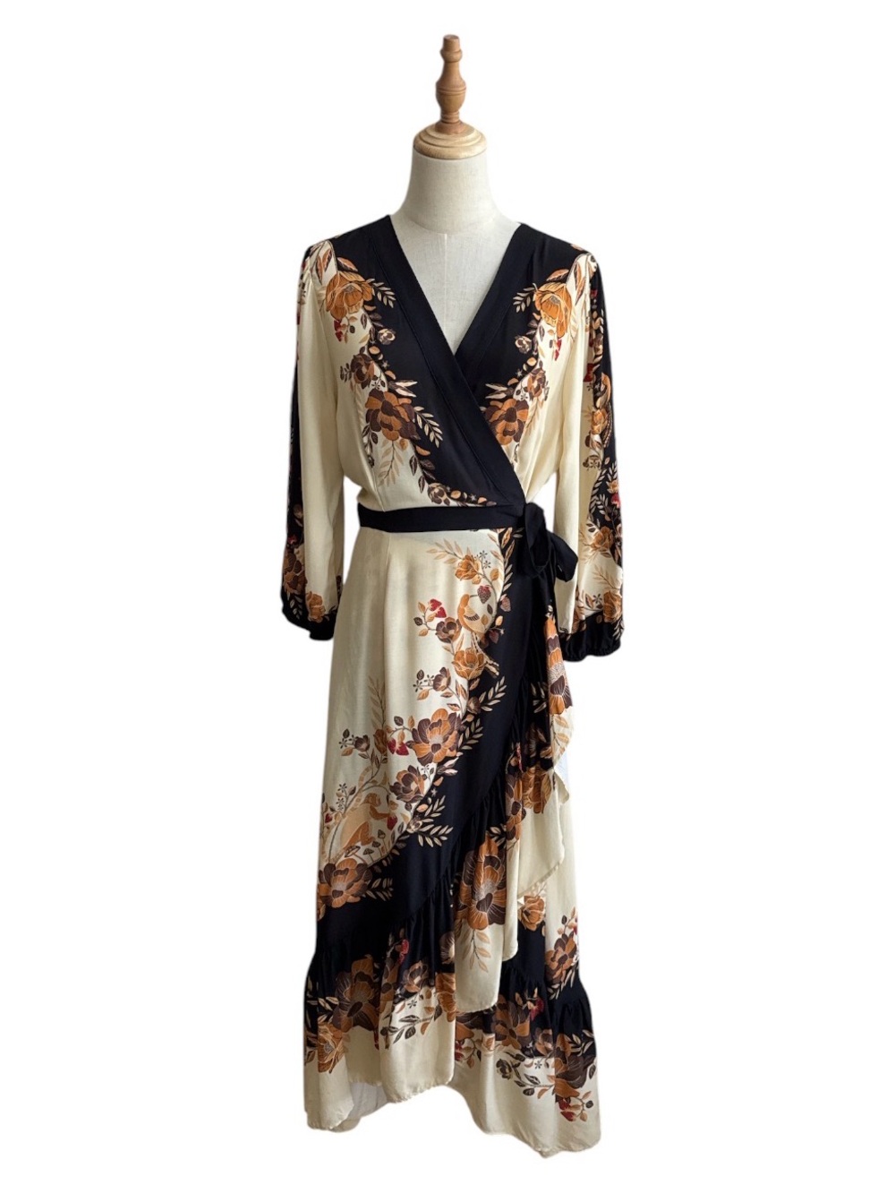 Anthropologie Farm Rio Long Sleeve Floral Wrap Midi Dress Size Medium New - Picture 2 of 13